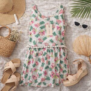 💛 Redberry Tropical Pineapple | Size M | White Pink Green Summer Mini Dress